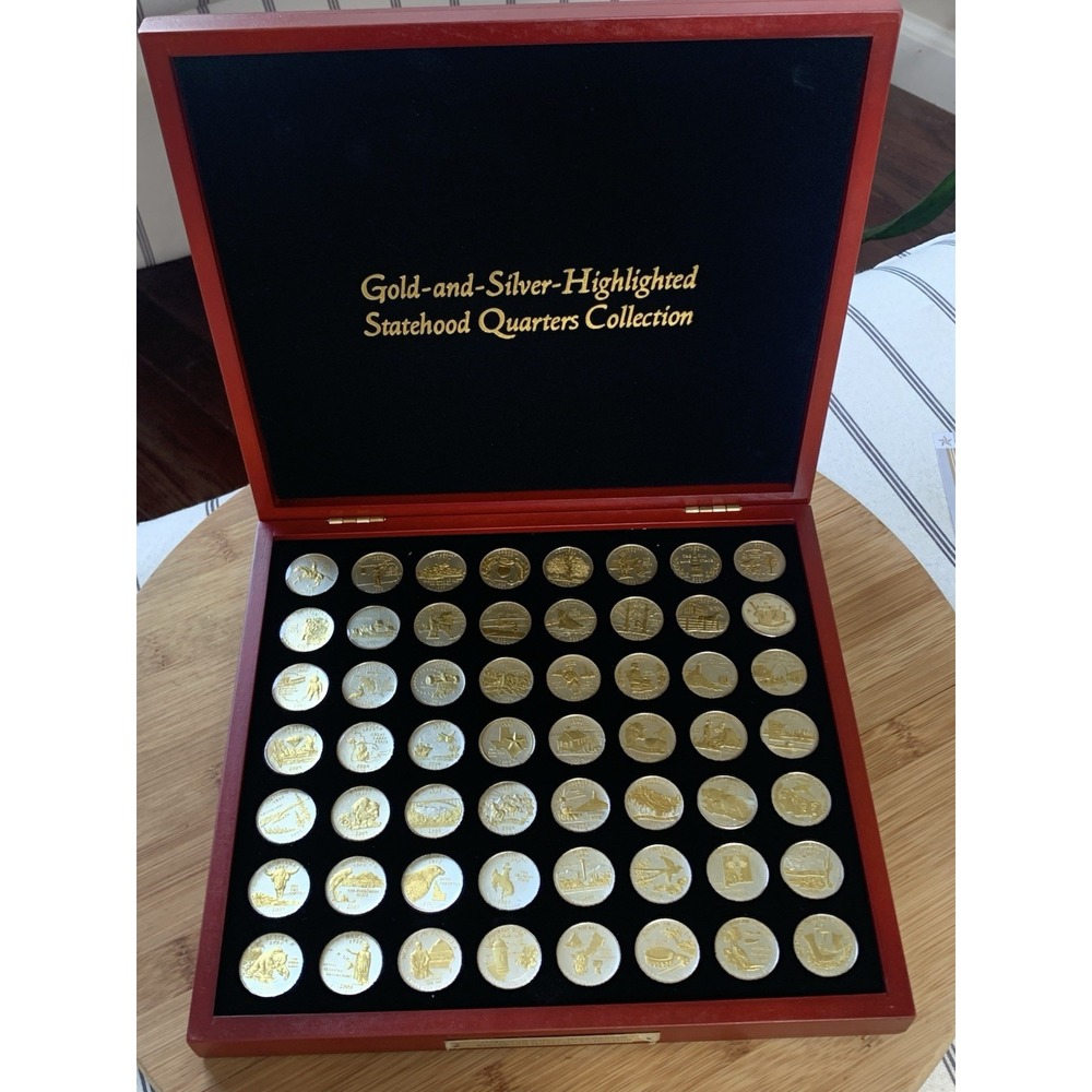 Gold & Silver Highlighted Statehood Quarters Collection 56 Quarters with Box PCS